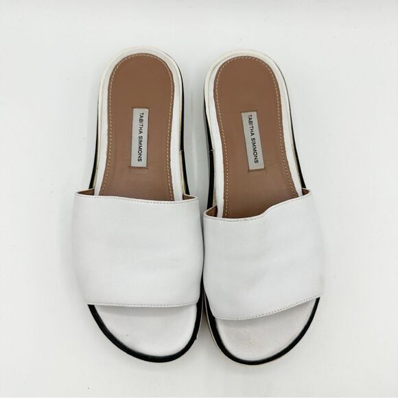 TABITHA SIMMONS Sophia White Platform Slide Sandal Black White Stripe Bottom 6.5 - Picture 5 of 11